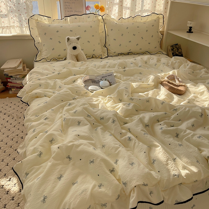 91家纺网 家纺一手货源 找家纺 繁花家居 2025新款云感木棉针织棉双层纱床盖四件套 床盖被套款-蝴蝶梦境