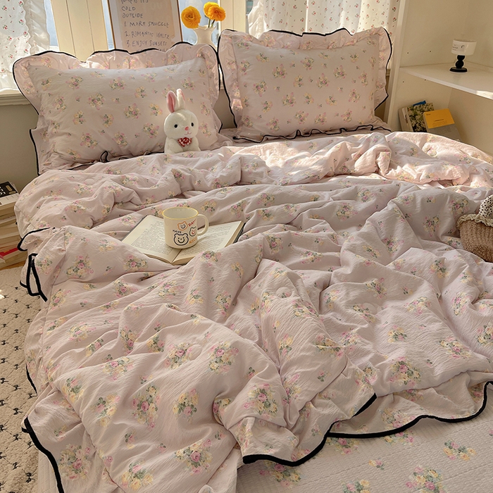 91家纺网 家纺一手货源 找家纺 （总）繁花家居 2025新款云感木棉针织棉双层纱床盖四件套