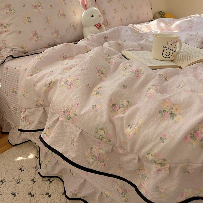 91家纺网 家纺一手货源 找家纺 繁花家居 2025新款云感木棉针织棉双层纱床盖四件套 床盖被套款-倾城之韵