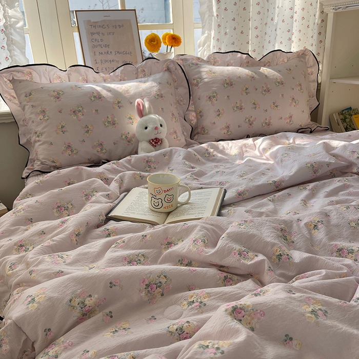 91家纺网 家纺一手货源 找家纺 繁花家居 2025新款云感木棉针织棉双层纱床盖四件套 床盖被套款-倾城之韵