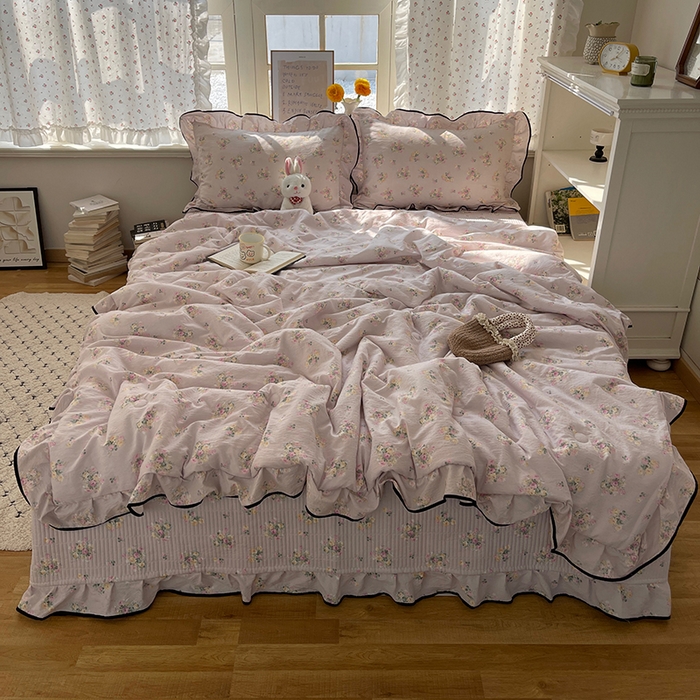 91家纺网 家纺一手货源 找家纺 繁花家居 2025新款云感木棉针织棉双层纱床盖四件套 床盖被套款-倾城之韵