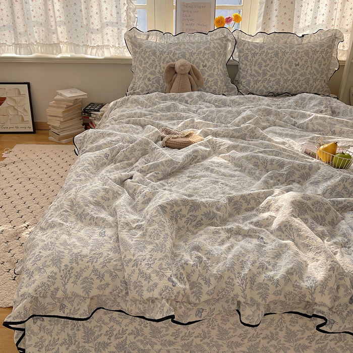 91家纺网 家纺一手货源 找家纺 繁花家居 2025新款云感木棉针织棉双层纱床盖四件套 床盖被套款-迷雾森林