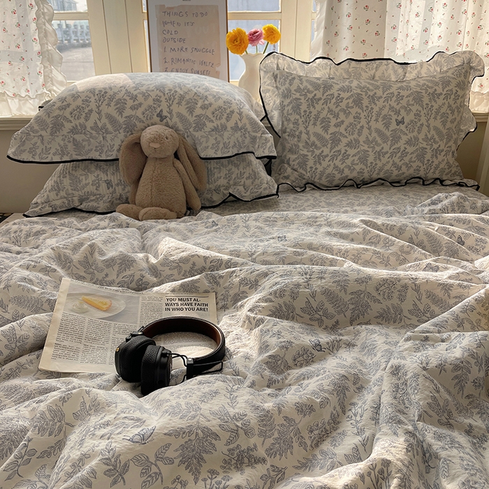 91家纺网 家纺一手货源 找家纺 繁花家居 2025新款云感木棉针织棉双层纱床盖四件套 床盖被套款-迷雾森林