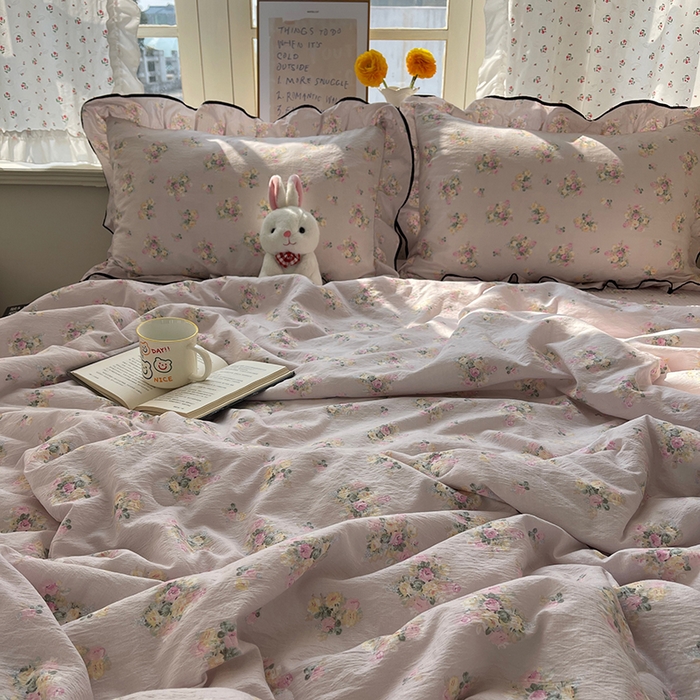 91家纺网 家纺一手货源 找家纺 繁花家居 2025新款云感木棉针织棉双层纱床盖四件套 床盖被套款-倾城之韵