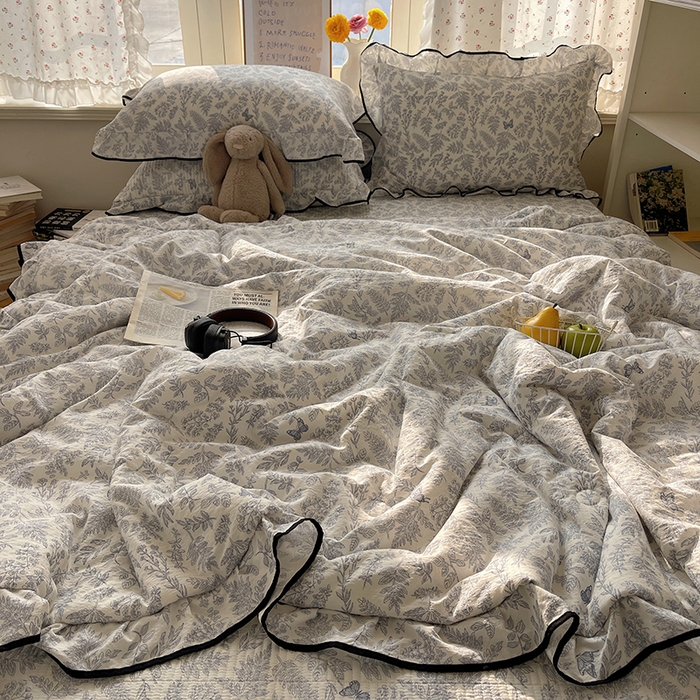 91家纺网 家纺一手货源 找家纺 繁花家居 2025新款云感木棉针织棉双层纱床盖四件套 床盖被套款-迷雾森林