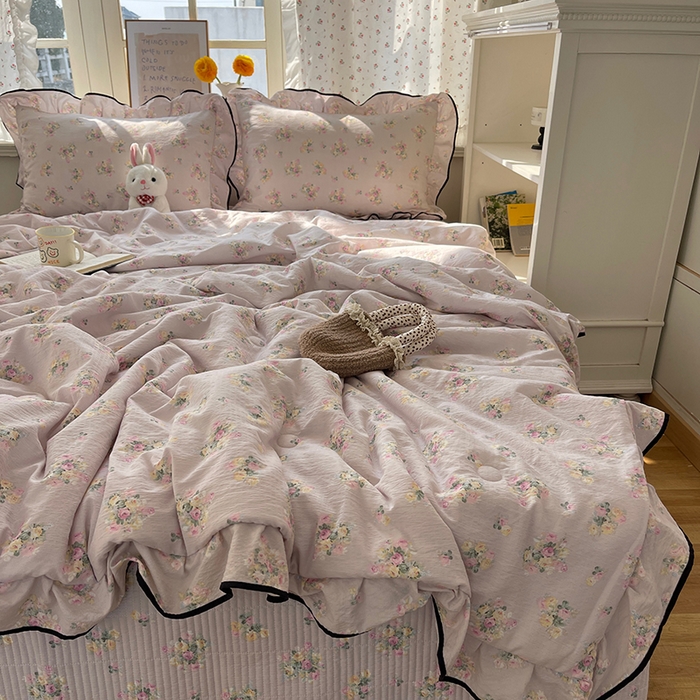 91家纺网 家纺一手货源 找家纺 繁花家居 2025新款云感木棉针织棉双层纱床盖四件套 床盖被套款-倾城之韵