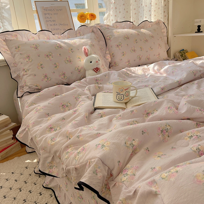 91家纺网 家纺一手货源 找家纺 繁花家居 2025新款云感木棉针织棉双层纱床盖四件套 床盖被套款-倾城之韵