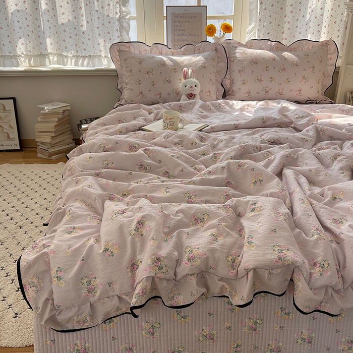 91家纺网 家纺一手货源 找家纺 繁花家居 2025新款云感木棉针织棉双层纱床盖四件套 床盖被套款-倾城之韵