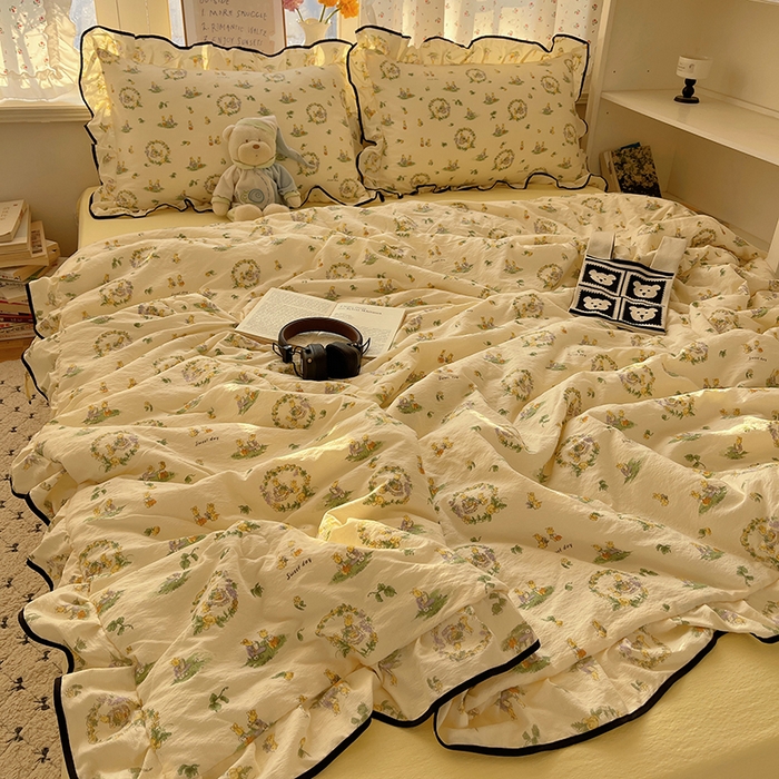 91家纺网 家纺一手货源 找家纺 （总）繁花家居 2025新款云感木棉针织棉双层纱床盖四件套