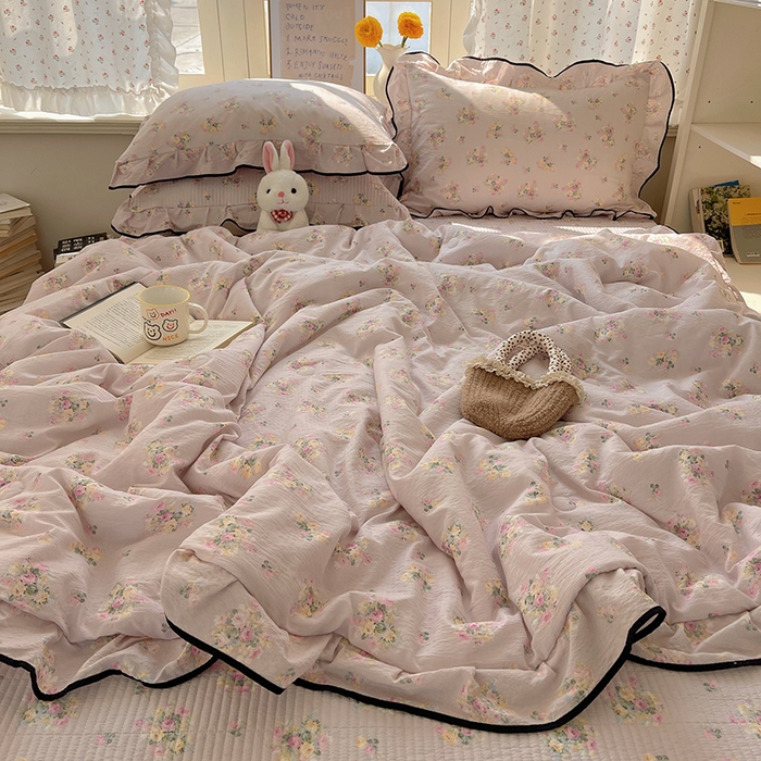 91家纺网 家纺一手货源 找家纺 繁花家居 2025新款云感木棉针织棉双层纱床盖四件套 床盖被套款-倾城之韵