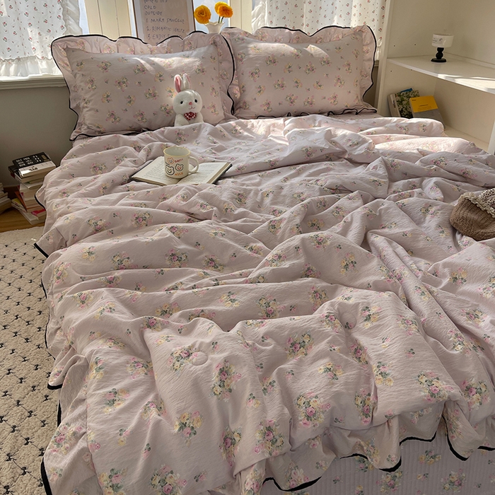 91家纺网 家纺一手货源 找家纺 繁花家居 2025新款云感木棉针织棉双层纱床盖四件套 床盖被套款-倾城之韵