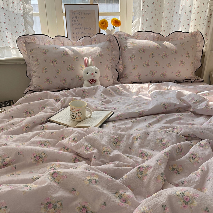 91家纺网 家纺一手货源 找家纺 繁花家居 2025新款云感木棉针织棉双层纱床盖四件套 床盖被套款-倾城之韵