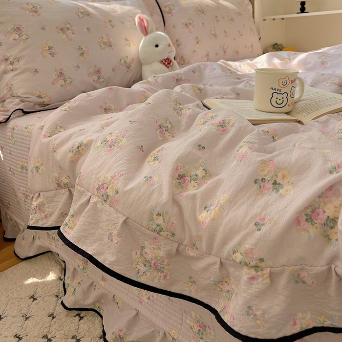 91家纺网 家纺一手货源 找家纺 繁花家居 2025新款云感木棉针织棉双层纱床盖四件套 床盖被套款-倾城之韵