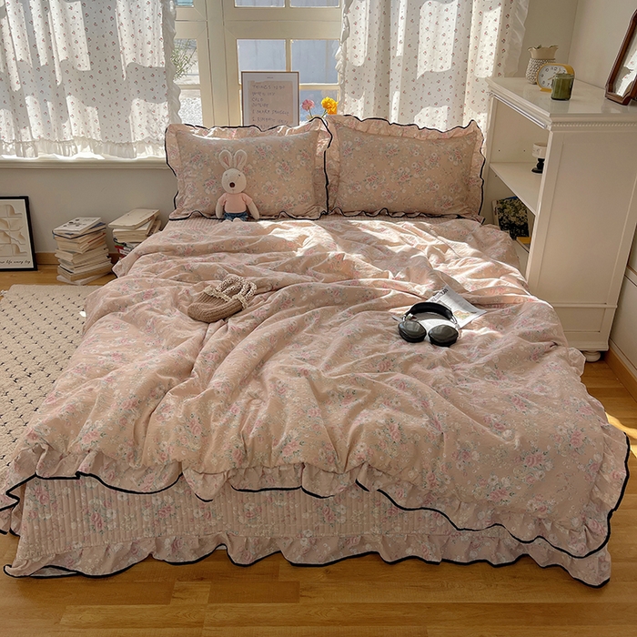 91家纺网 家纺一手货源 找家纺 繁花家居 2025新款云感木棉针织棉双层纱床盖四件套 床盖被套款-盛世芳华