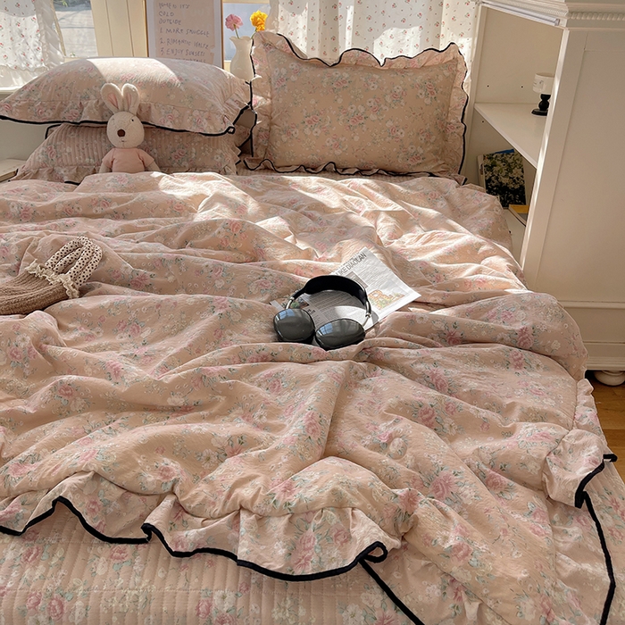 91家纺网 家纺一手货源 找家纺 繁花家居 2025新款云感木棉针织棉双层纱床盖四件套 床盖被套款-盛世芳华