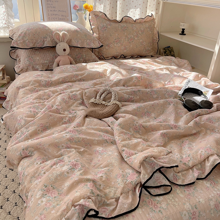 91家纺网 家纺一手货源 找家纺 繁花家居 2025新款云感木棉针织棉双层纱床盖四件套 床盖被套款-盛世芳华