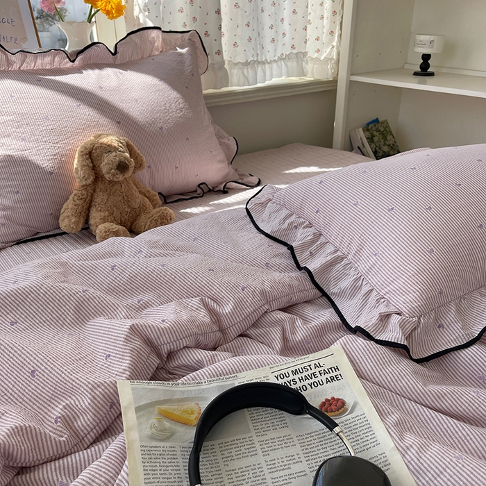 91家纺网 家纺一手货源 找家纺 繁花家居 2025新款云感木棉针织棉双层纱床盖四件套 床盖被套款-柔情蜜意