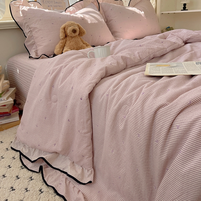 91家纺网 家纺一手货源 找家纺 繁花家居 2025新款云感木棉针织棉双层纱床盖四件套 床盖被套款-柔情蜜意