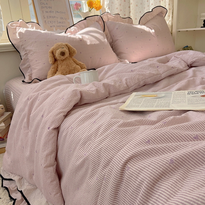 91家纺网 家纺一手货源 找家纺 繁花家居 2025新款云感木棉针织棉双层纱床盖四件套 床盖被套款-柔情蜜意