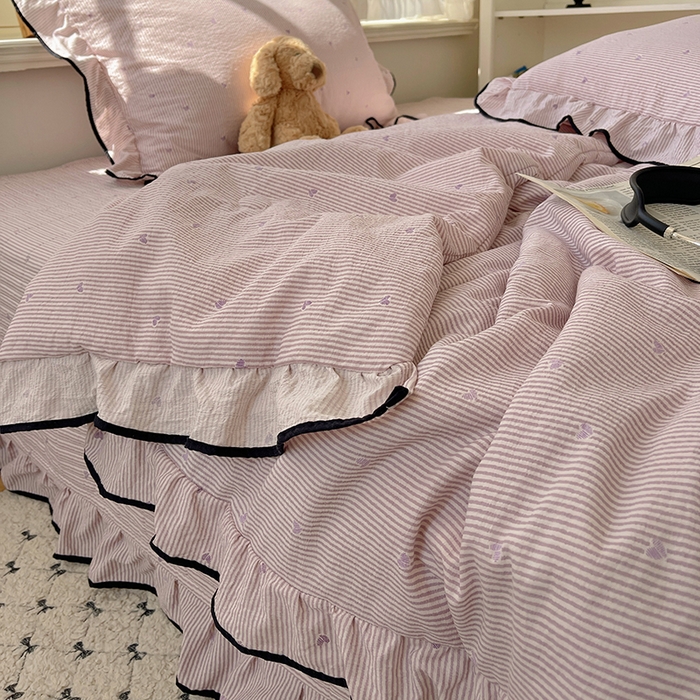 91家纺网 家纺一手货源 找家纺 繁花家居 2025新款云感木棉针织棉双层纱床盖四件套 床盖被套款-柔情蜜意