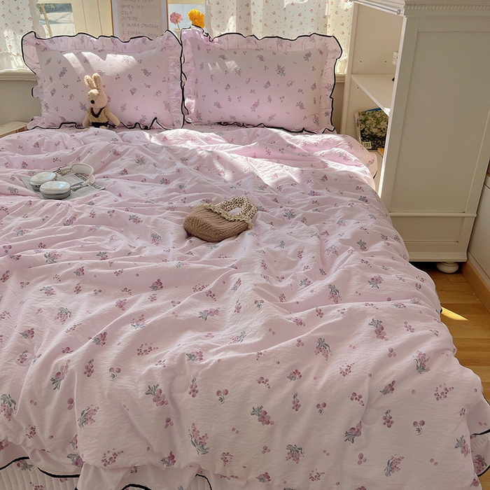 91家纺网 家纺一手货源 找家纺 繁花家居 2025新款云感木棉针织棉双层纱床盖四件套 床盖被套款-葡萄熟了