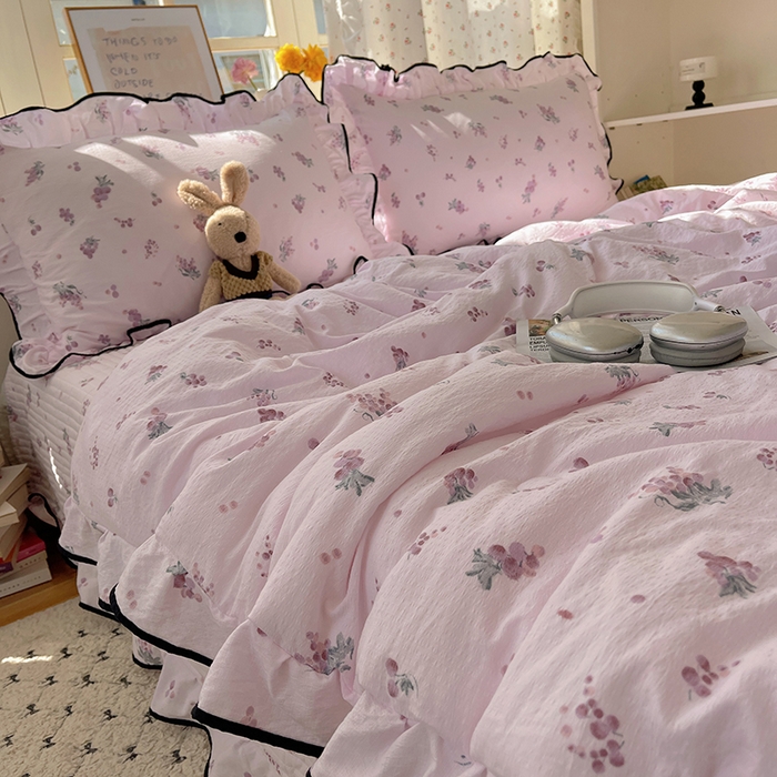 91家纺网 家纺一手货源 找家纺 繁花家居 2025新款云感木棉针织棉双层纱床盖四件套 床盖被套款-葡萄熟了