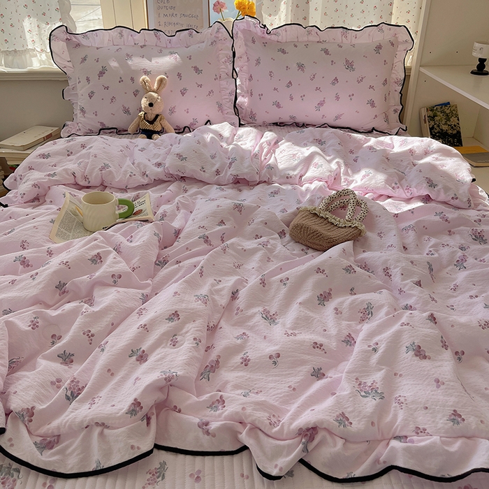 91家纺网 家纺一手货源 找家纺 繁花家居 2025新款云感木棉针织棉双层纱床盖四件套 床盖被套款-葡萄熟了