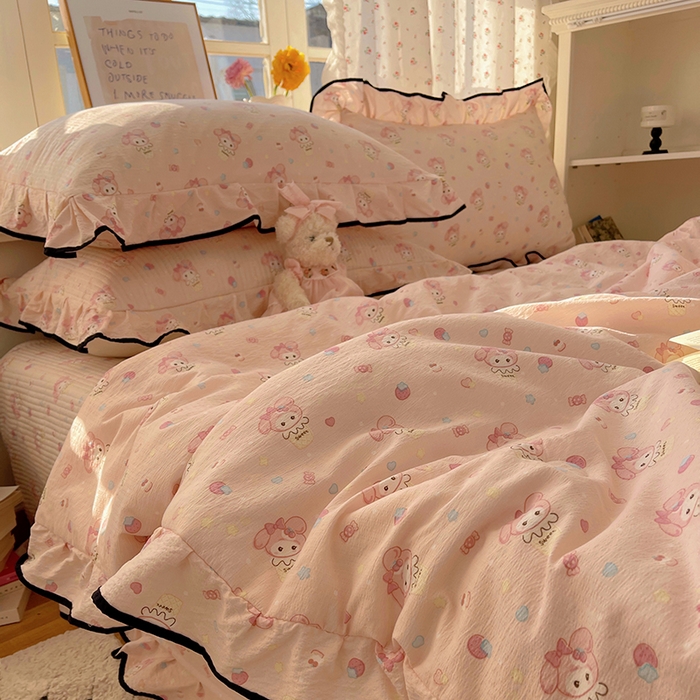 91家纺网 家纺一手货源 找家纺 （总）繁花家居 2025新款云感木棉针织棉双层纱床盖四件套