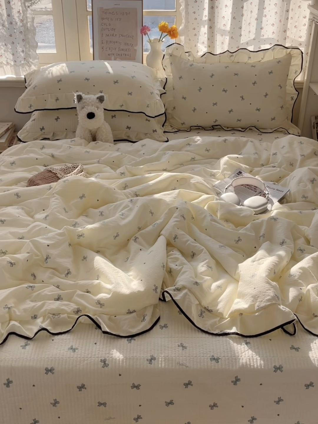 91家纺网 家纺一手货源 找家纺 繁花家居 2025新款云感木棉针织棉双层纱床盖四件套 床盖被套款-蝴蝶梦境