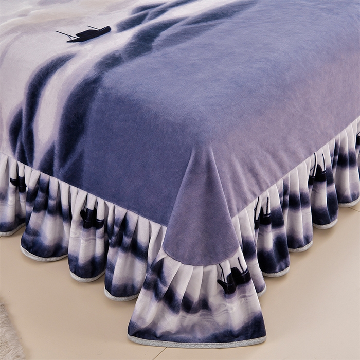 91家纺网 家纺一手货源 找家纺 新8.5-9.5斤法莱绒四件套珊瑚牛奶金貂绒四件套床裙 青山行舟