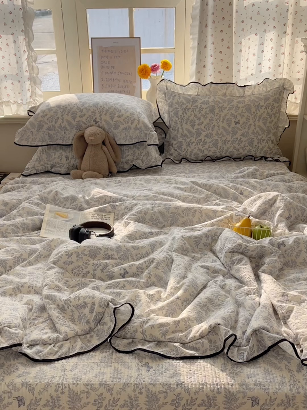 91家纺网 家纺一手货源 找家纺 繁花家居 2025新款云感木棉针织棉双层纱床盖四件套 床盖被套款-迷雾森林