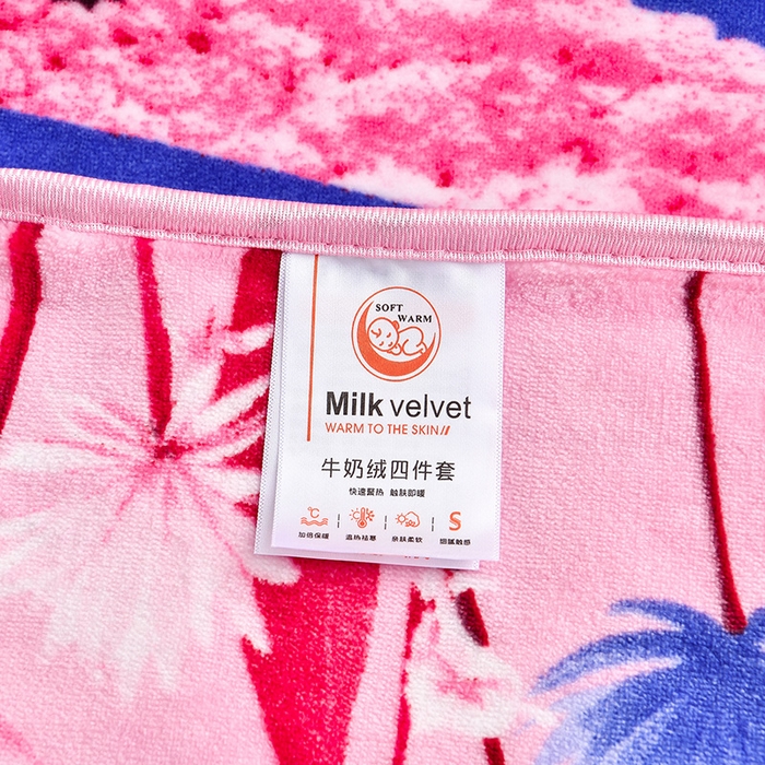 91家纺网 家纺一手货源 找家纺 新8.5-9.5斤法莱绒四件套珊瑚牛奶金貂绒四件套床裙 十里桃花