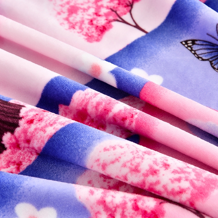 91家纺网 家纺一手货源 找家纺 新8.5-9.5斤法莱绒四件套珊瑚牛奶金貂绒四件套床裙 十里桃花