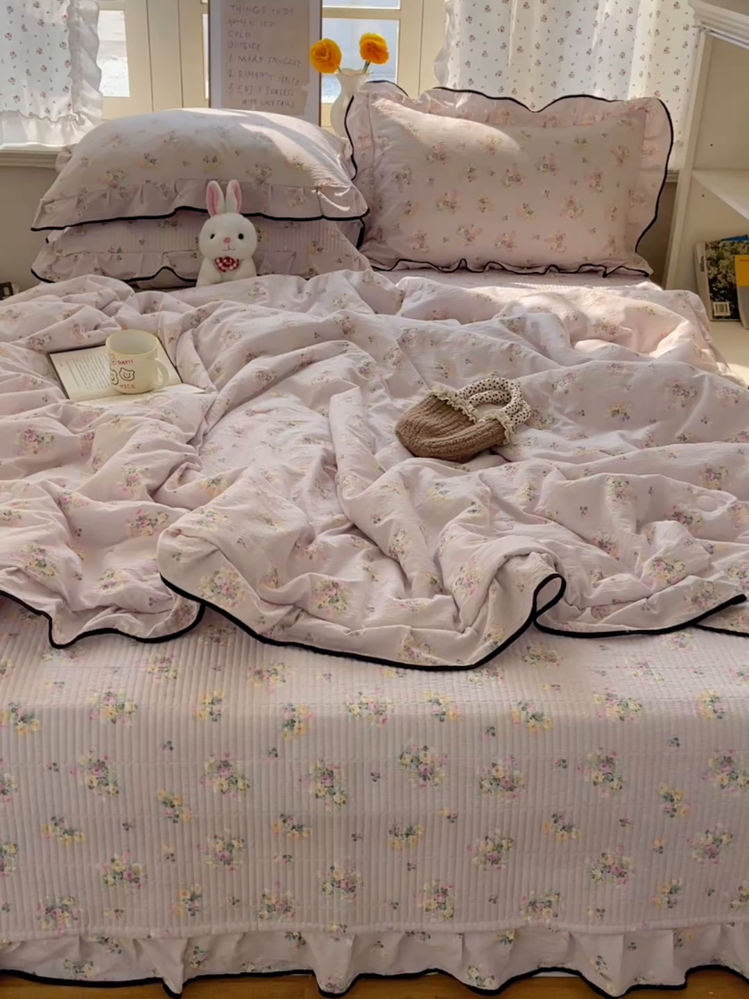 91家纺网 家纺一手货源 找家纺 繁花家居 2025新款云感木棉针织棉双层纱床盖四件套 床盖被套款-倾城之韵