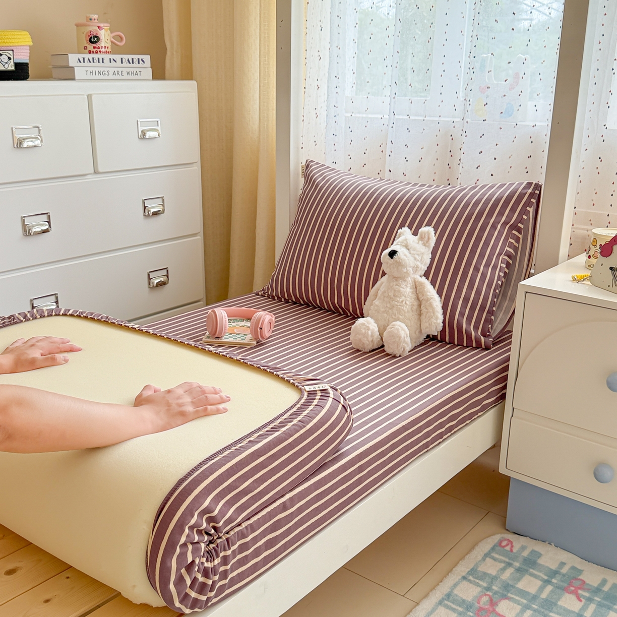 （总）简宜家居（朝初家纺） 2025新款全棉纯棉磨毛加厚A版学生床笠单品床笠单件单床笠-线素系列