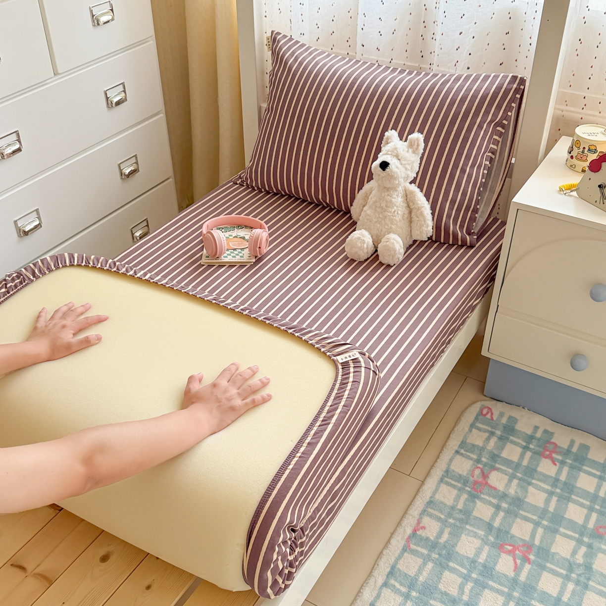 91家纺网 家纺一手货源 找家纺 （总）简宜家居（朝初家纺） 2025新款全棉纯棉磨毛加厚A版学生床笠单品床笠单件单床笠-线素系列