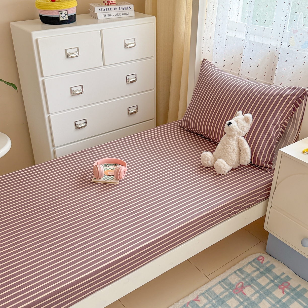 91家纺网 家纺一手货源 找家纺 （总）简宜家居（朝初家纺） 2025新款全棉纯棉磨毛加厚A版学生床笠单品床笠单件单床笠-线素系列