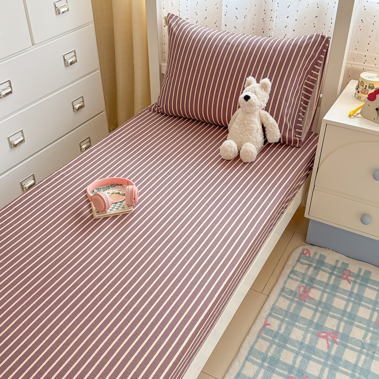 91家纺网 家纺一手货源 找家纺 （总）简宜家居（朝初家纺） 2025新款全棉纯棉磨毛加厚A版学生床笠单品床笠单件单床笠-线素系列