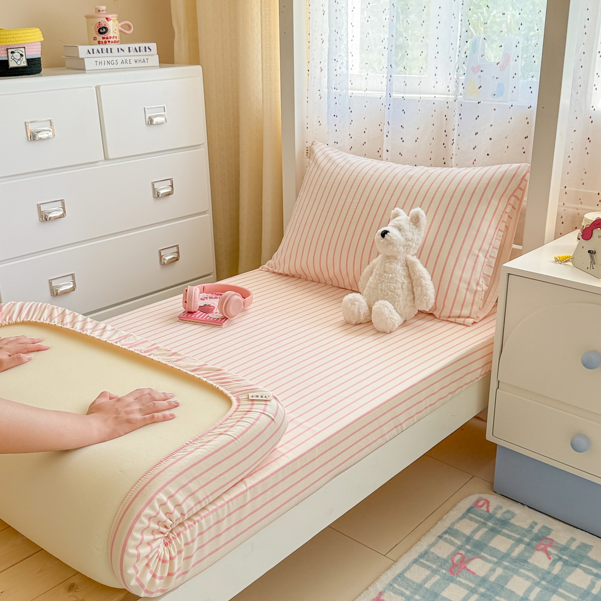 91家纺网 家纺一手货源 找家纺 （总）简宜家居（朝初家纺） 2025新款全棉纯棉磨毛加厚A版学生床笠单品床笠单件单床笠-线素系列