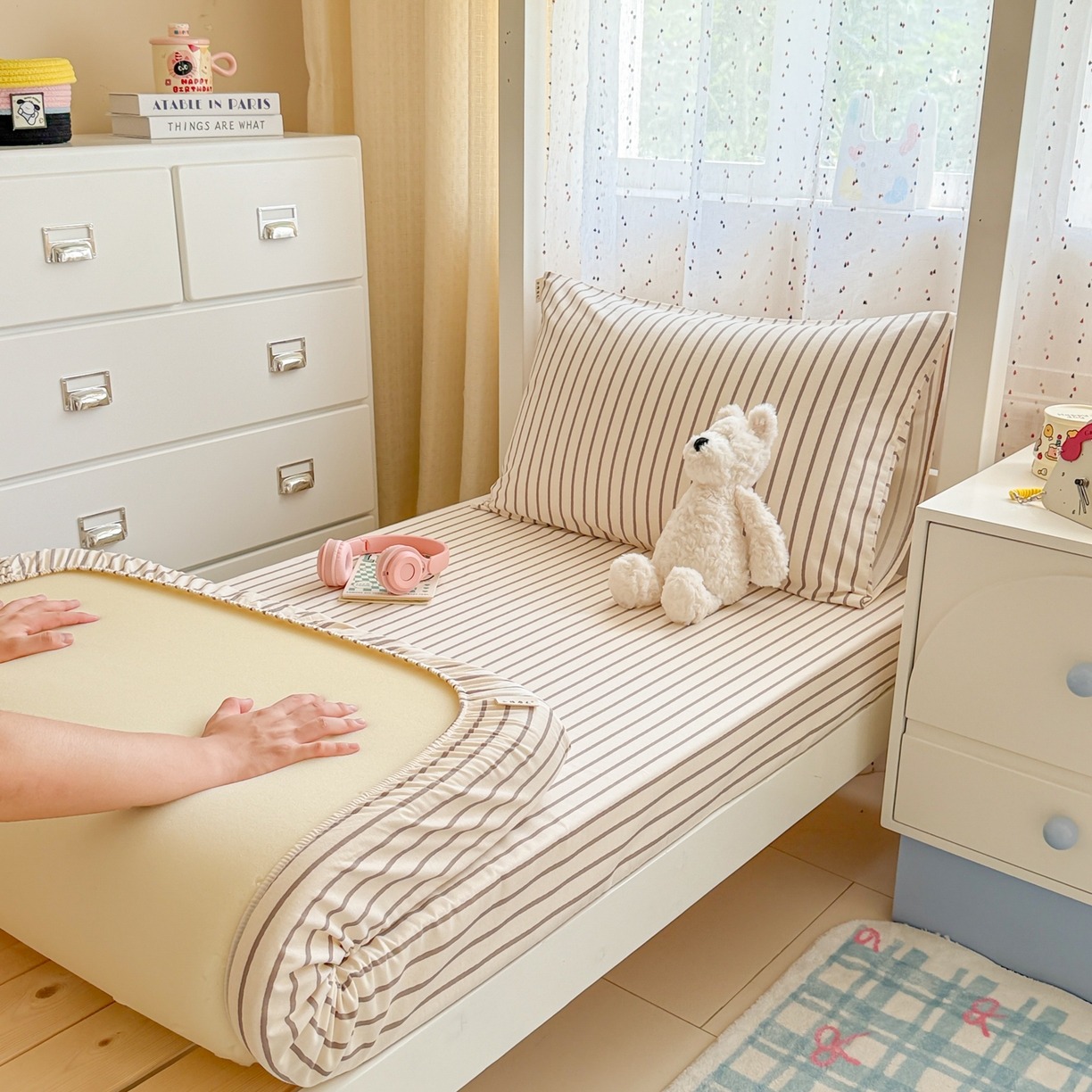 91家纺网 家纺一手货源 找家纺 （总）简宜家居（朝初家纺） 2025新款全棉纯棉磨毛加厚A版学生床笠单品床笠单件单床笠-线素系列