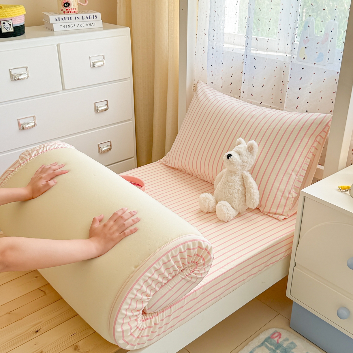 91家纺网 家纺一手货源 找家纺 简宜家居（朝初家纺） 2025新款全棉纯棉磨毛加厚A版学生床笠单品床笠单件单床笠-线素系列 线素-粉