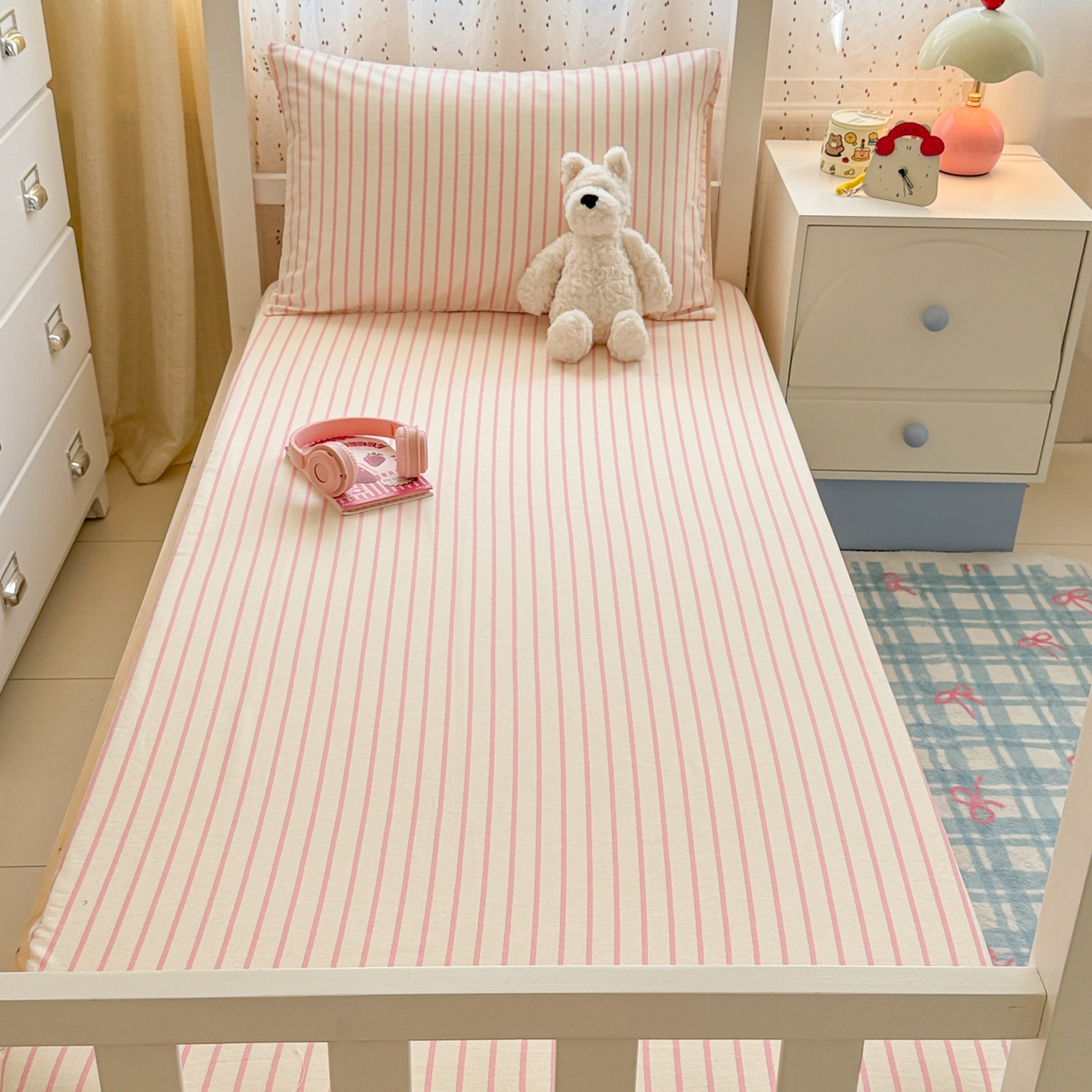 91家纺网 家纺一手货源 找家纺 简宜家居（朝初家纺） 2025新款全棉纯棉磨毛加厚A版学生床笠单品床笠单件单床笠-线素系列 线素-粉