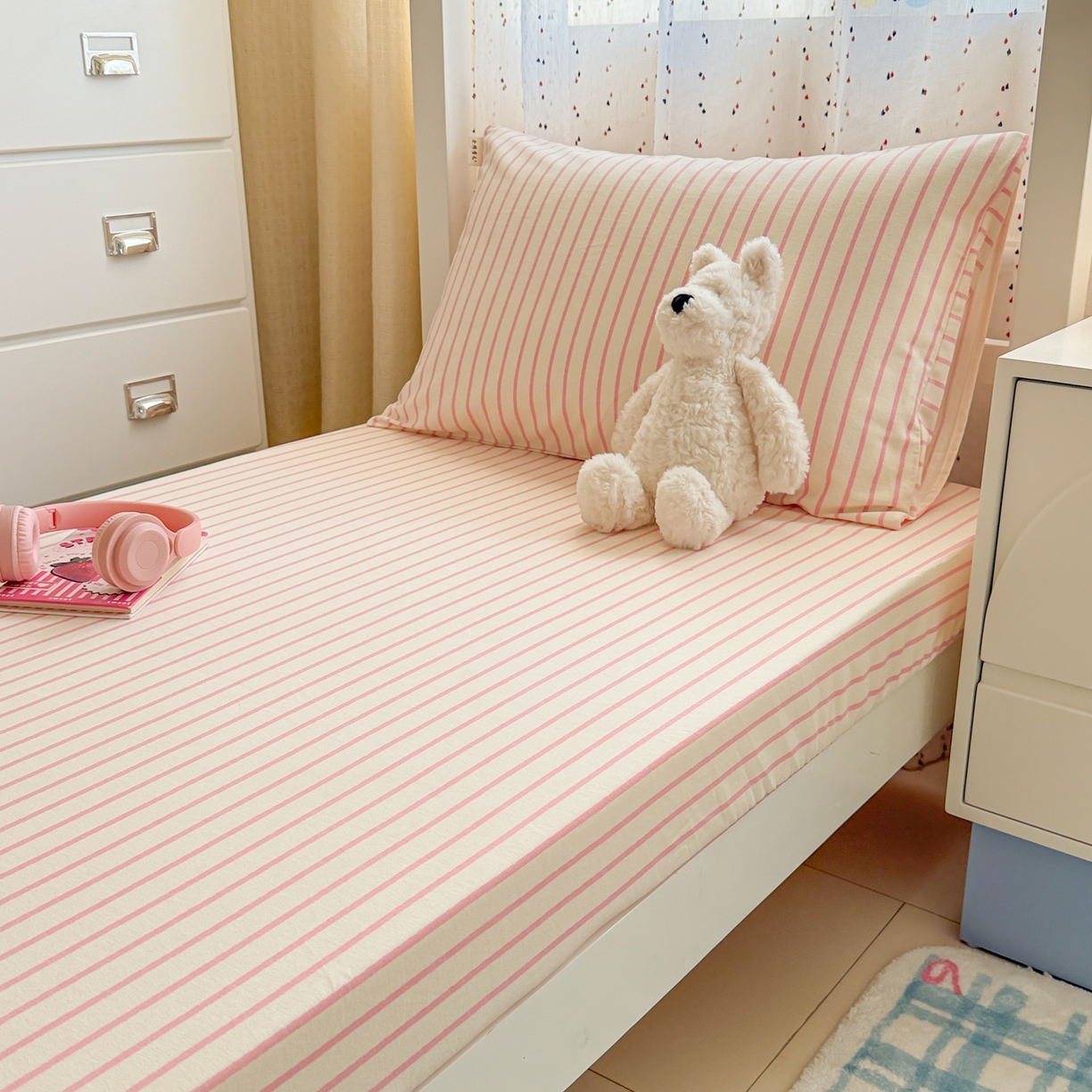 91家纺网 家纺一手货源 找家纺 简宜家居（朝初家纺） 2025新款全棉纯棉磨毛加厚A版学生床笠单品床笠单件单床笠-线素系列 线素-粉