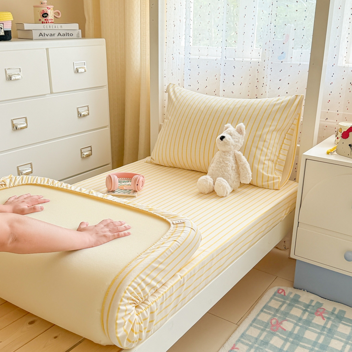 简宜家居（朝初家纺） 2025新款全棉纯棉磨毛加厚A版学生床笠单品床笠单件单床笠-线素系列 线素-黄