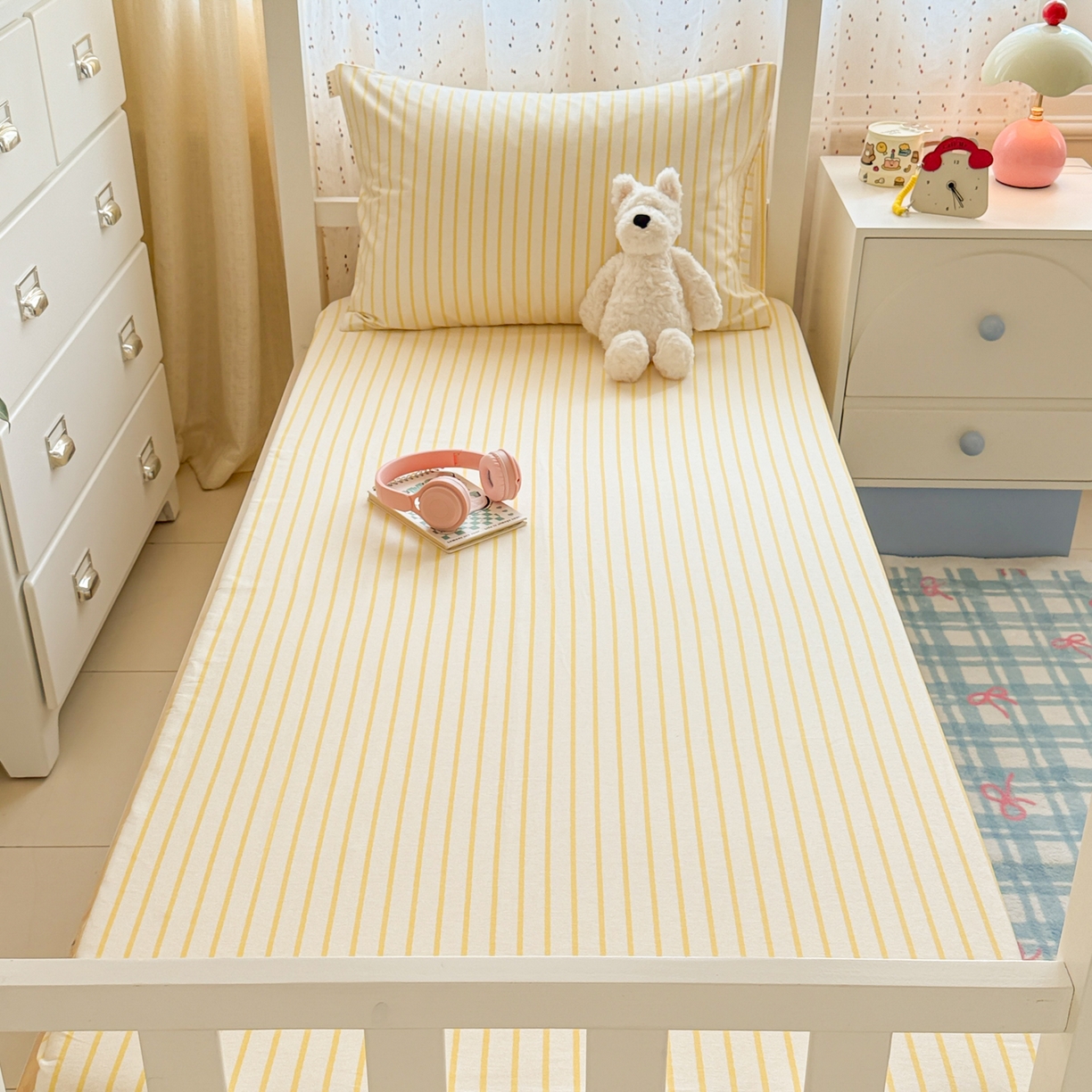 91家纺网 家纺一手货源 找家纺 简宜家居（朝初家纺） 2025新款全棉纯棉磨毛加厚A版学生床笠单品床笠单件单床笠-线素系列 线素-黄