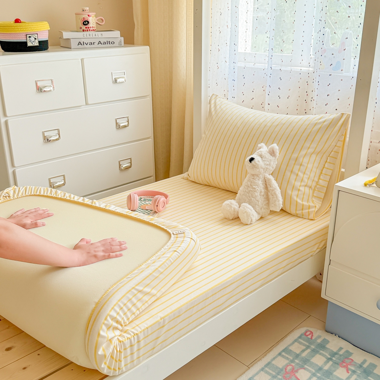 91家纺网 家纺一手货源 找家纺 简宜家居（朝初家纺） 2025新款全棉纯棉磨毛加厚A版学生床笠单品床笠单件单床笠-线素系列 线素-黄