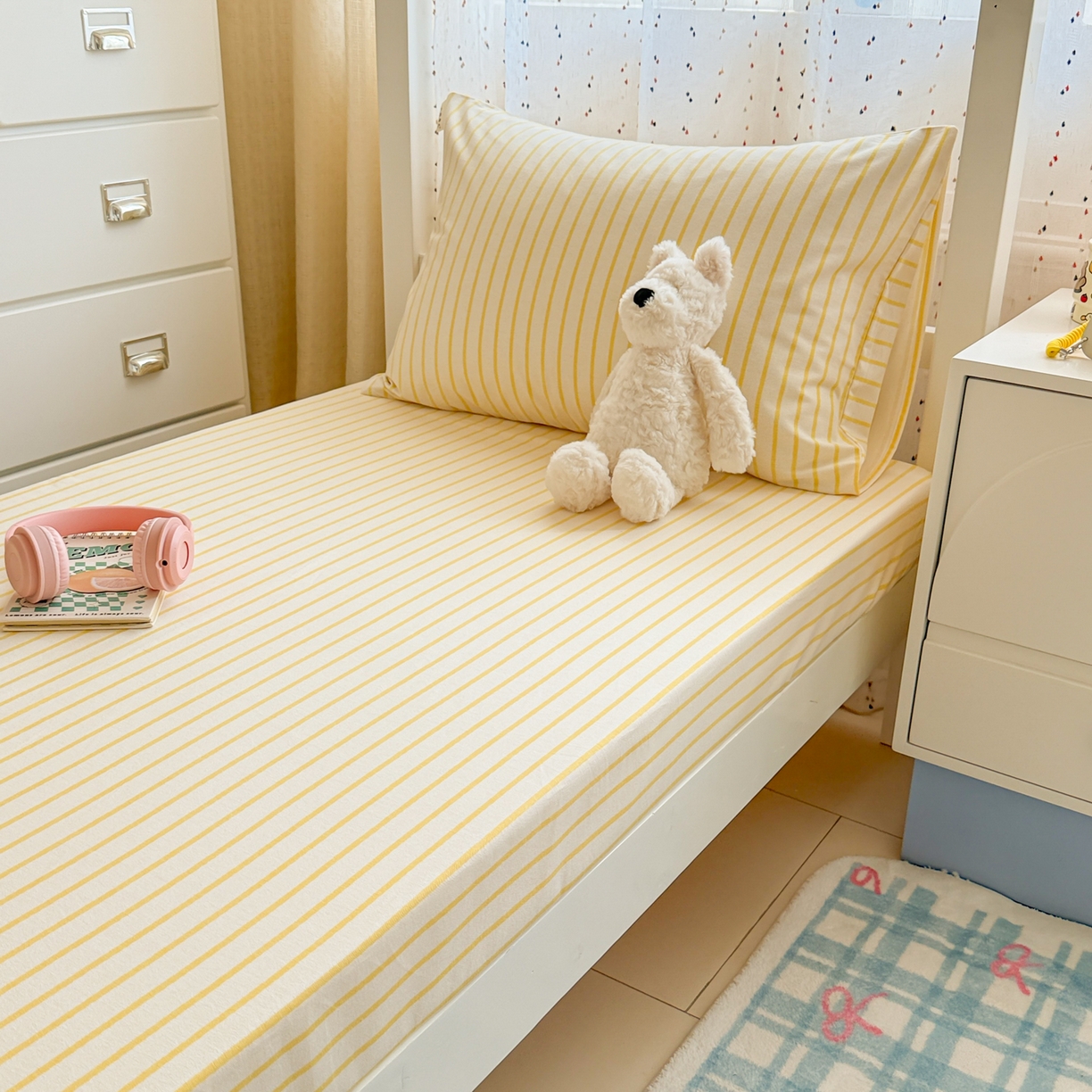 91家纺网 家纺一手货源 找家纺 简宜家居（朝初家纺） 2025新款全棉纯棉磨毛加厚A版学生床笠单品床笠单件单床笠-线素系列 线素-黄