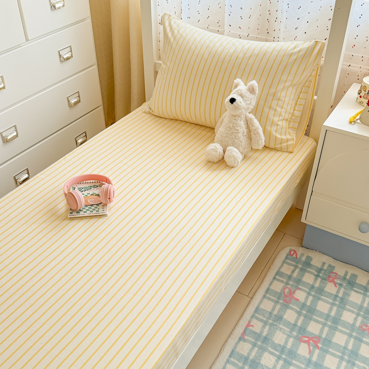 91家纺网 家纺一手货源 找家纺 简宜家居（朝初家纺） 2025新款全棉纯棉磨毛加厚A版学生床笠单品床笠单件单床笠-线素系列 线素-黄