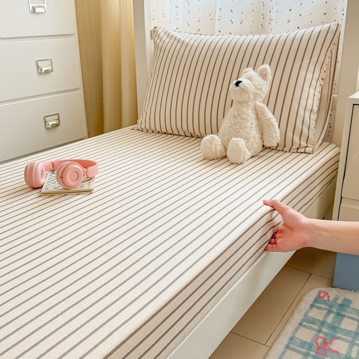 91家纺网 家纺一手货源 找家纺 简宜家居（朝初家纺） 2025新款全棉纯棉磨毛加厚A版学生床笠单品床笠单件单床笠-线素系列 线素-灰