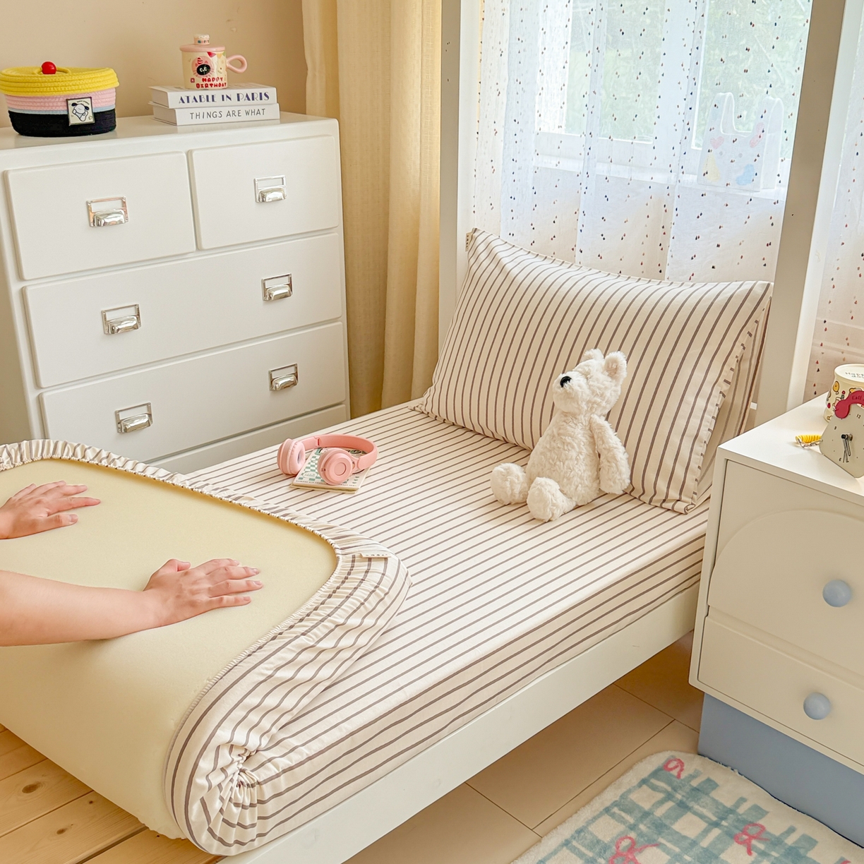 91家纺网 家纺一手货源 找家纺 简宜家居（朝初家纺） 2025新款全棉纯棉磨毛加厚A版学生床笠单品床笠单件单床笠-线素系列 线素-灰